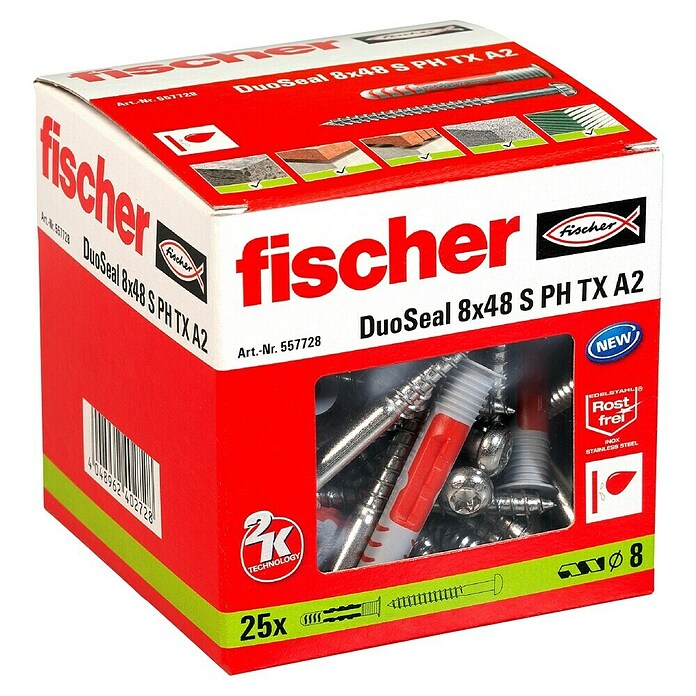 Fischer Dübel- & Schraubenbox DuoSeal (Durchmesser Dübel: 8 mm, Länge Dübel: 48 mm, 25 Stk.) | BAUHAUS
