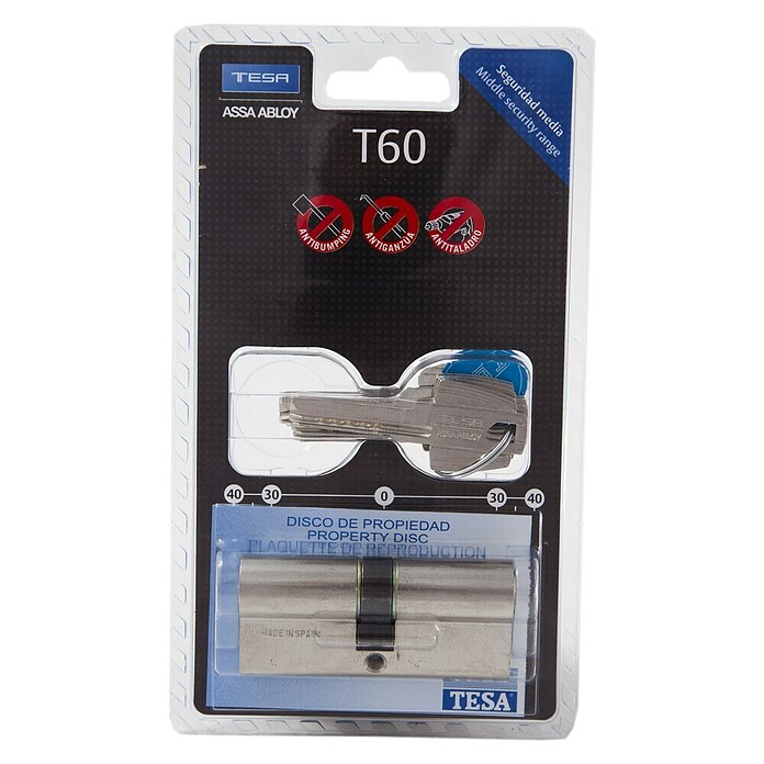 Tesa Assa Abloy Cilindro T60 (30/30 mm, 5 llaves, Níquel)