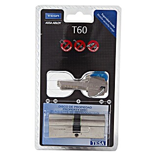 Tesa Assa Abloy Cilindro de perfil T60 (Número de llaves: 5 ud., Longitud total interior/exterior: 30/30 mm, Níquel)
