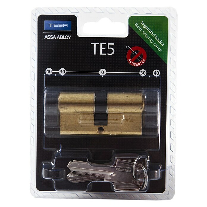 Tesa Assa Abloy Cilindro T5 Leva larga (Longitud con cilindro de perfil: 30/40 mm, 3 llaves, Níquel)