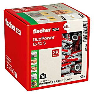 Fischer Duopower Doos pluggen en schroeven 6 x 50 S LD (Diameter plug: 6 mm, Pluglengte: 50 mm, Schroef met verzonken kop, 50 st.)
