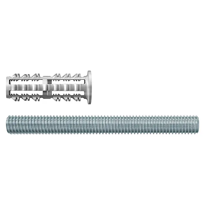 Fischer Rodforce Gewindestangendübel FGD - Länge Dübel: 35 mm, Gewinde: M8 x 60 mm, 4 Stk. - Detailaufnahme einer Stockschraube mit Kunststoffdübel, ideal für sichere Befestigungen in verschiedenen Materialien.