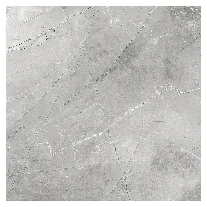 Feinsteinzeugfliese Pulpis - 60 x 60 cm, Grau, Glänzend - Graue Marmorfliese mit feinen Adern. Elegantes Design für moderne Innenräume, ideal für Boden- und Wandgestaltung, robust und langlebig.