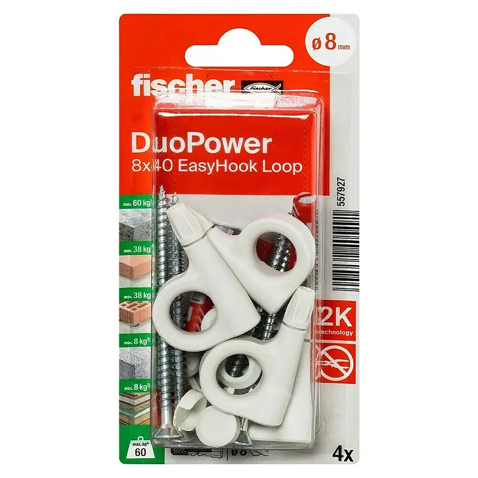 Fischer Duopower Eisengewindeöse EasyHook LoopDurchmesser Dübel: 8 mm, Länge Dübel: 40 mm - Vorderansicht