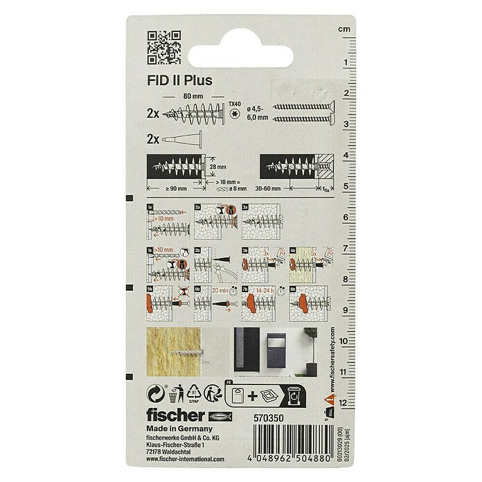 Fischer Dämmstoffdübel FID II Plus K (Ø x L: 8 x 80 mm, Kunststoff, 2 Stk.) | BAUHAUS