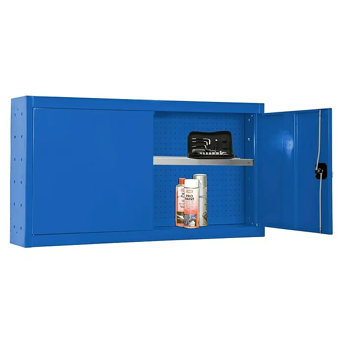 Simonrack Simonwork Armario para herramientas Cabinet Tools Shelf - Al x An x Pr: 55 x 90 x 27,5 cm, Azul, Completamente montado - Armario de pared azul para banco de trabajo con estantes, herramientas y aerosoles, ideal para el taller, que proporciona amplio espacio.