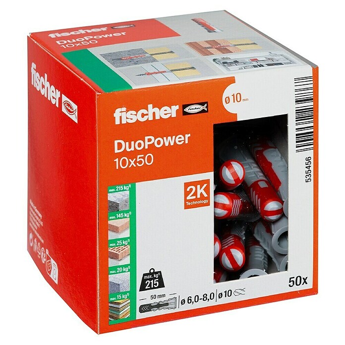 Fischer Duopower Dübelsortiment (Durchmesser Dübel: 10 mm, Länge Dübel: 50 mm, Mit Rand, Alle Baustoffe, 50 Stk.) | BAUHAUS