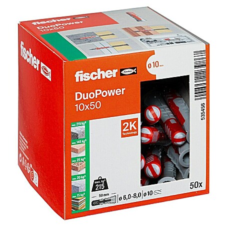 Fischer Duopower Dübelsortiment (Durchmesser Dübel: 10 mm, Länge Dübel: 50 mm, Mit Rand, Alle Baustoffe, 50 Stk.)