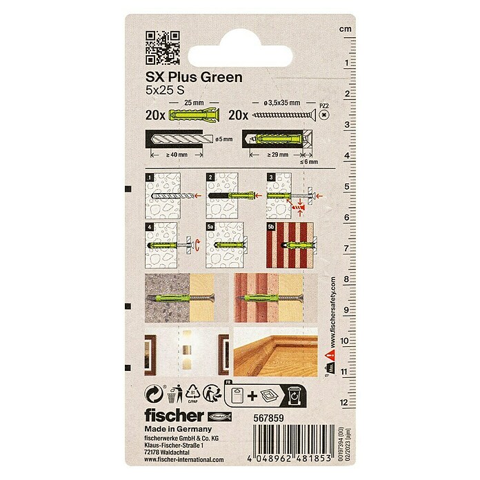 Fischer Spreizdübel-Set SX Green S (Ø x L: 5 x 25 mm, Spanplattenschraube, Nylon, 20 Stk.)