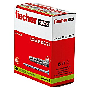 Fischer Universaldübel UX 6 x 35 R S/20 (Kunststoff, Mit Rand, 25 Stk.)