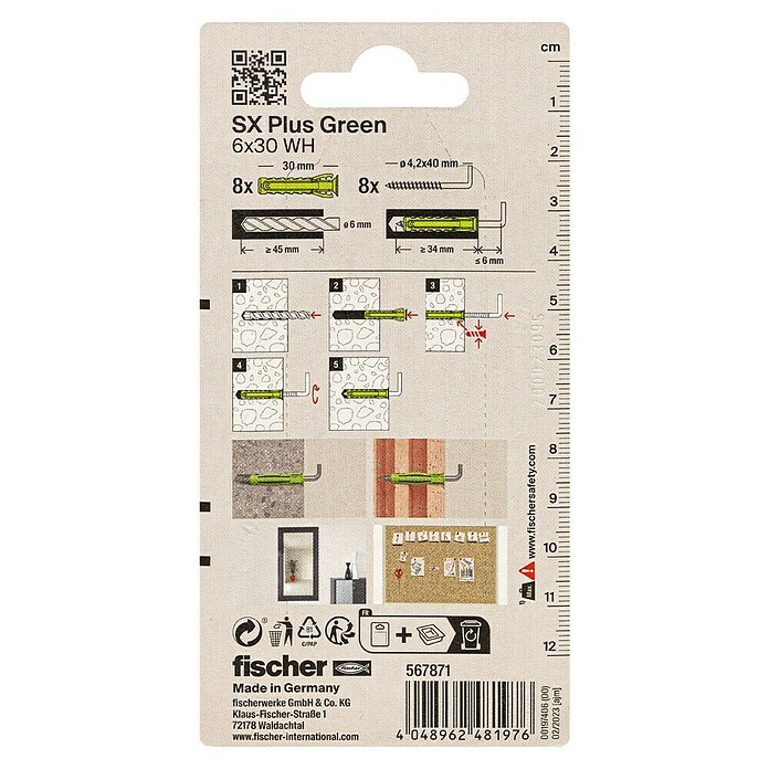 Fischer Spreizdübel-Set SX Green WH K (Ø x L: 6 x 30 mm, Winkelhaken, 8 Stk.)