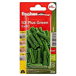 Fischer Spreizdübel SX Green K (Ø x L: 6 x 30 mm, Nylon, Mit Rand, 30 Stk.)