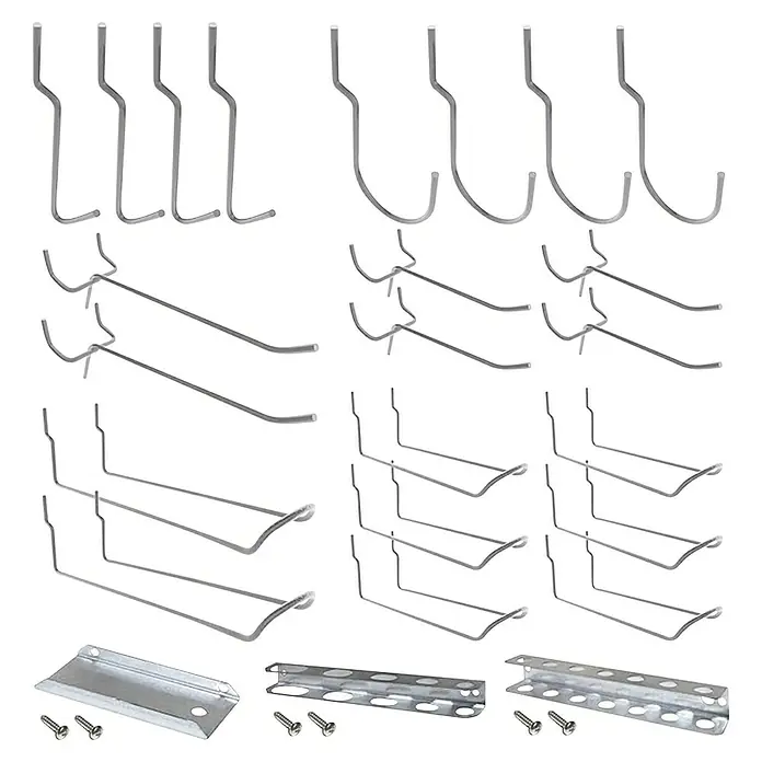 Simonrack Simonwork Kit de accesorios - 25 pzs., Específico para: Paneles perforados - Imagen del producto con soportes para canalones y material de montaje, ideal para techos e instalaciones seguras de canalones.