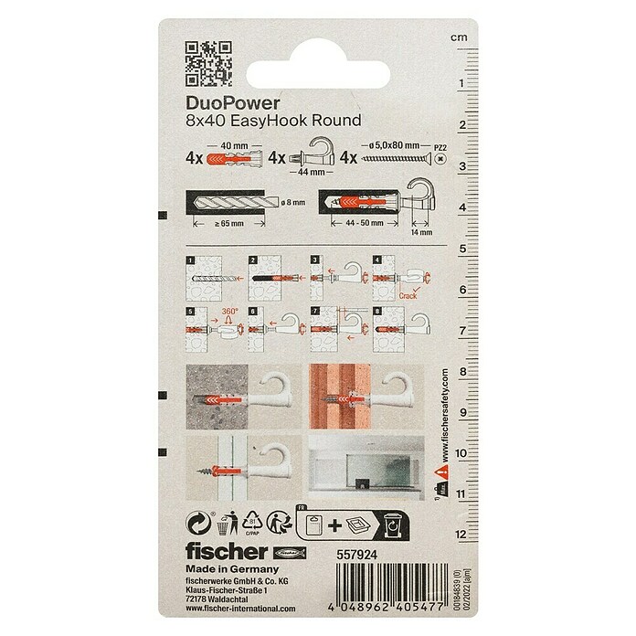 Fischer Duopower Deckenhaken EasyHook Round DuoPower (Durchmesser Dübel: 8 mm, Länge Dübel: 40 mm, 4 Stk.) | BAUHAUS