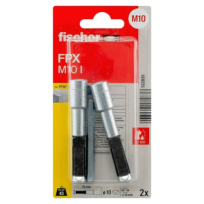 Fischer Porenbetonanker FPX - Ø x L: 10 x 75 mm, 2 Stk., Galvanisch verzinkt, Gewinde: M 10 - Fischer FPX M10 Ankerpatrone in roter Verpackung. Ideal für sichere Befestigungen in Beton und Mauerwerk, für zuverlässige Ergebnisse.