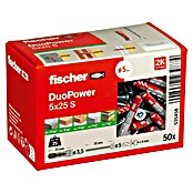 Fischer Doos pluggen en schroeven Duopower (Diameter plug: 5 mm, Pluglengte: 25 mm, 50 stk., Schroef met verzonken kop)