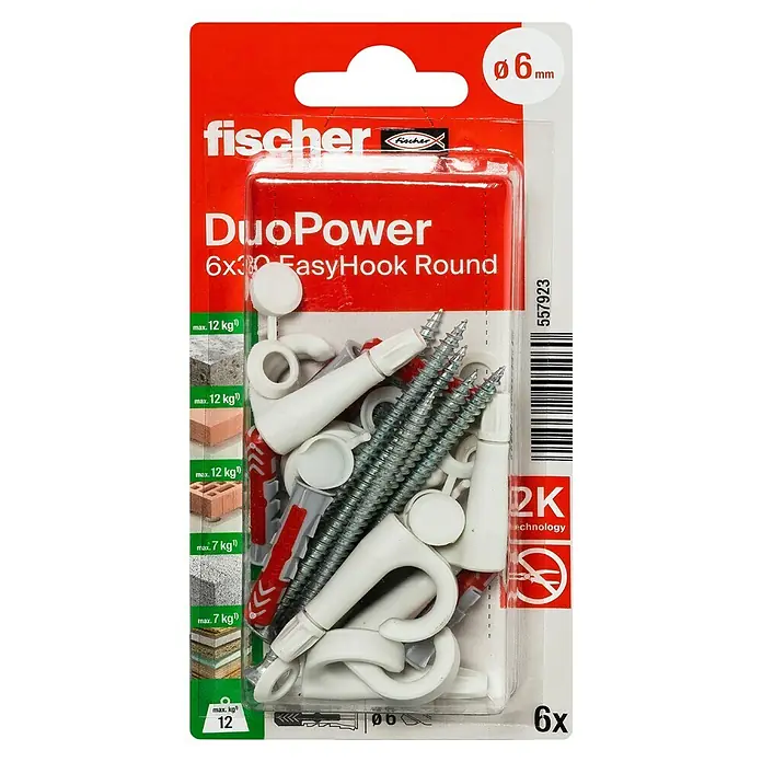 Fischer Duopower Deckenhaken EasyHook Round DuoPowerDurchmesser Dübel: 6 mm, Länge Dübel: 30 mm - Vorderansicht