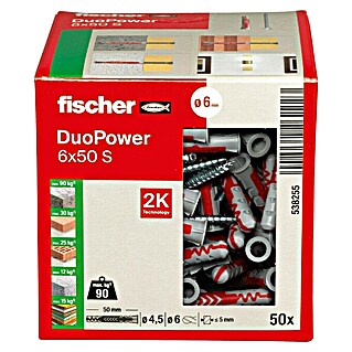 Fischer Duopower Škatla za zidne vložke in vijake 6x50 S LD (Premer zidnega vložka: 6 mm, Dolžina zidnega vložka: 50 mm, Vijak z vgrezno glavo, 50 kos)