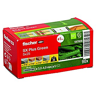Fischer Spreizdübel SX Plus (Ø x L: 5 x 25 mm, Nylon, Mit Rand, 90 Stk.)