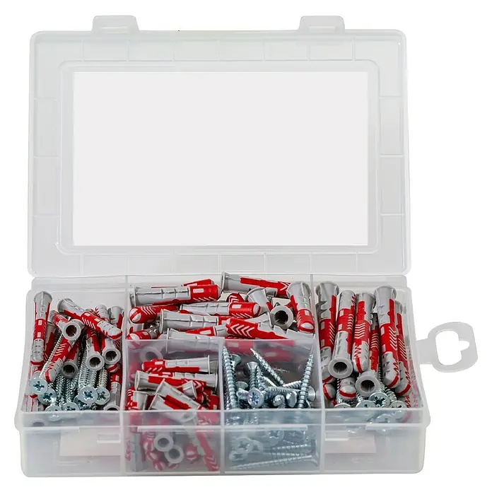 Fischer Duopower Schrauben- & Dübel-Set Meister-Box kurz / lang - Gesamtumfang: 150 -tlg. - Sortimentskasten mit Dübeln und Schrauben, ideal für Heimwerker und Profis, mit verschiedenen Größen für vielfältige Befestigungsarbeiten.