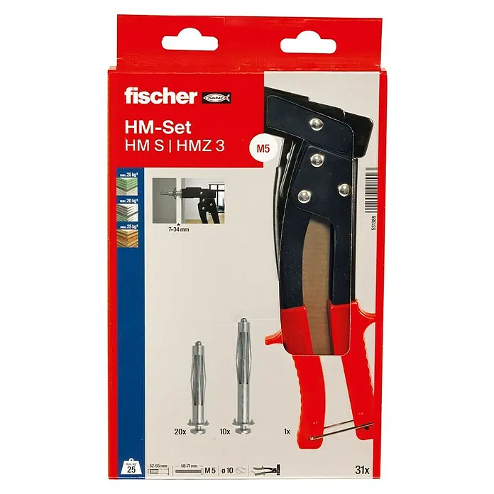 Fischer Metall-Hohlraumdübel-Set - Geeignet für: Plattenbaustoffe & Hohlräume, Mit Schrauben, Gesamtstückzahl: 30 Stk. - Fischer HM-Set mit Hohlraumdübeln und Montagewerkzeug. Ideal für Befestigungen in Plattenbaustoffen, inklusive 31-teiligem Zubehörset.