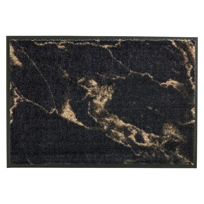 SCHÖNER WOHNEN-Kollektion Fußmatte Marmor - Anthrazit/Braun, 100 x 67 cm - Schwarze Fußmatte mit Marmormuster und dunklem Rand. Die Matte ist flauschig und saugfähig, ideal für den Eingangsbereich.