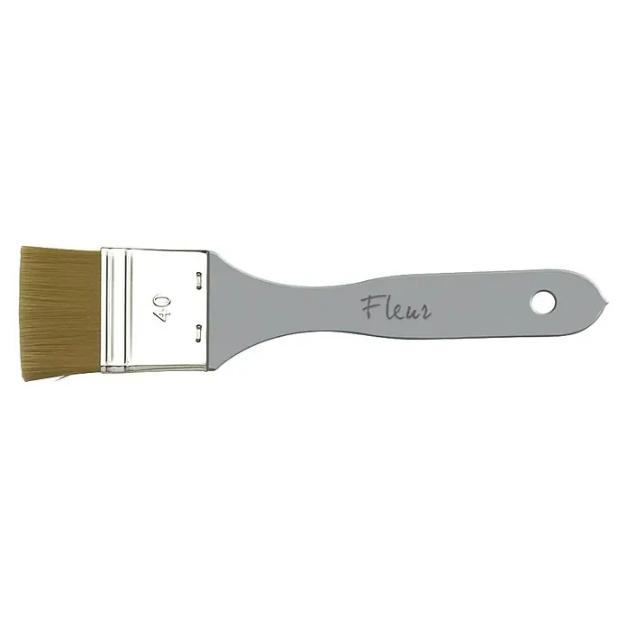 Fleur Pincel universal - Anchura cerdas: 4 cm, Madera - La imagen muestra un pincel Fleur gris con cerdas marrones para una aplicación precisa, ideal para proyectos de pintura profesional con un acabado liso.
