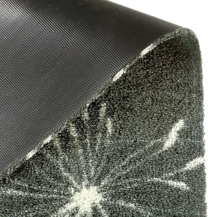 SCHÖNER WOHNEN-Kollektion Fußmatte Pusteblume - Grau/Mint, 100 x 67 cm - Detailaufnahme einer grau-weißen Fußmatte mit floralem Muster und rutschfester Rückseite für den Innenbereich.
