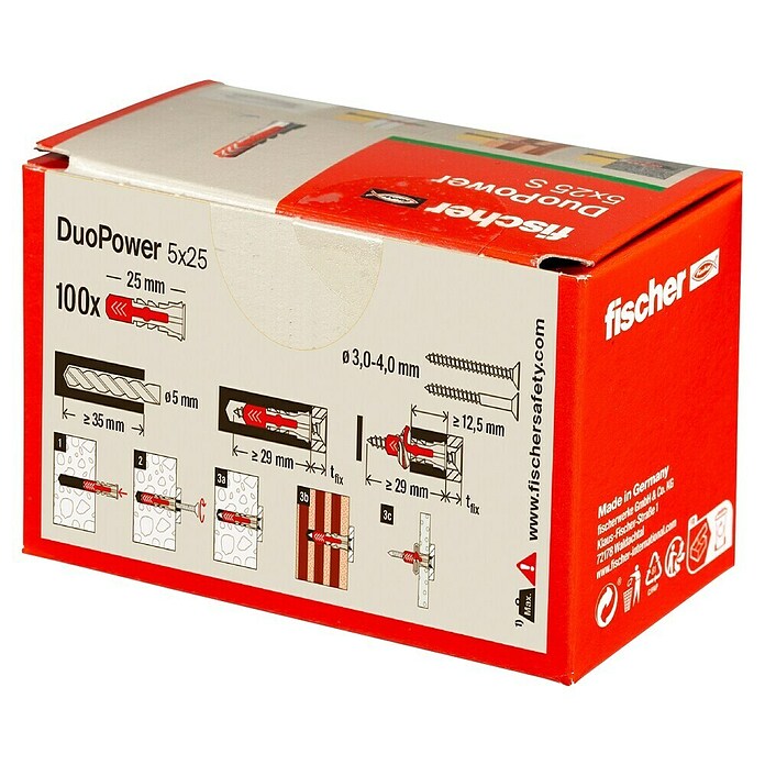 Fischer Duopower Dübelsortiment (Durchmesser Dübel: 5 mm, Länge Dübel: 25 mm, Mit Rand, Alle Baustoffe, 100 Stk.) | BAUHAUS