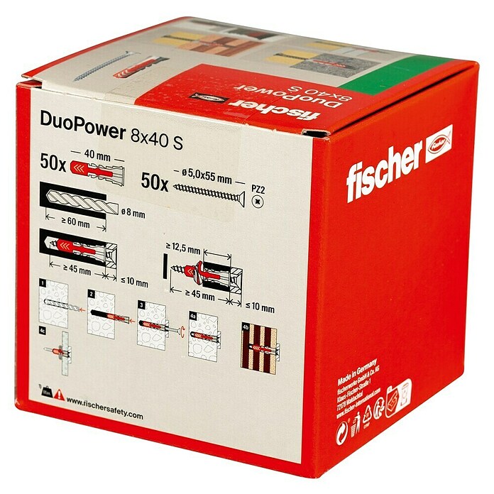 Fischer Dübel- & Schraubenbox Duopower (Durchmesser Dübel: 8 mm, Länge Dübel: 40 mm, 50 Stk., Senkkopfschraube)