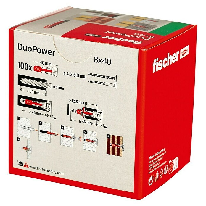 Fischer Duopower Nabor zidnih vložkov  (Premer zidnega vložka: 8 mm, Dolžina zidnega vložka: 40 mm, Z robom, Vsi gradbeni materiali, 100 kos) | 1060 - Dübel | AADD - Dübel | AAD - Kleineisenwaren | AA - Eisenwaren | A - Eisenwaren | BAUHAUS