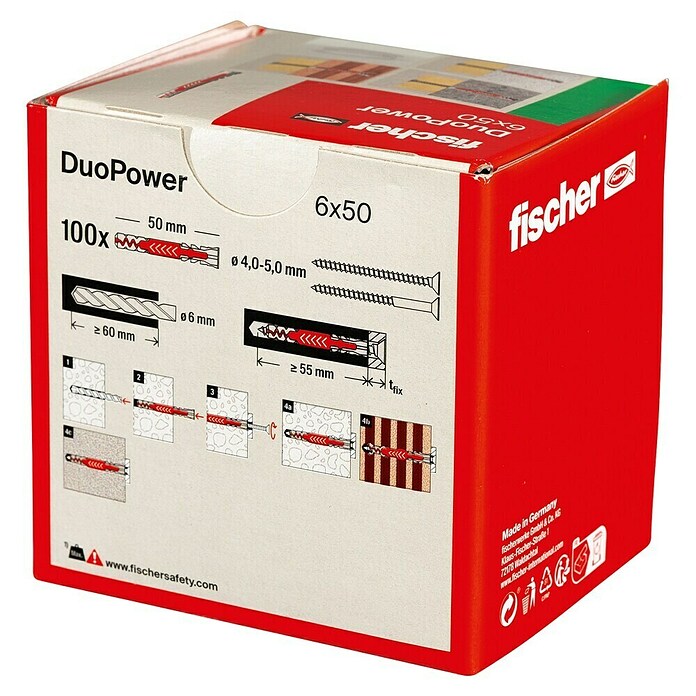 Fischer Duopower Dübelsortiment (Durchmesser Dübel: 6 mm, Länge Dübel: 50 mm, Mit Rand, Alle Baustoffe, 100 Stk.) | BAUHAUS