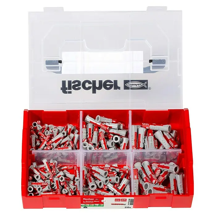 Fischer Duopower Dübelsortiment FIXtainer - 210 -tlg. - Ein Sortimentskasten mit Fischer Dübeln, die ideal für sichere Befestigungen in verschiedenen Baumaterialien sind.