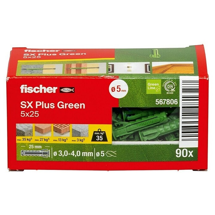 Fischer Spreizdübel SX Plus (Ø x L: 5 x 25 mm, Nylon, Mit Rand, 90 Stk.) | BAUHAUS