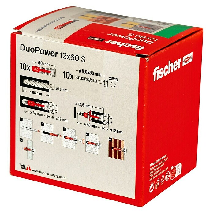 Fischer Dübel- & Schraubenbox Duopower (Durchmesser Dübel: 12 mm, Länge Dübel: 60 mm, 10 Stk., Sechskantschraube)
