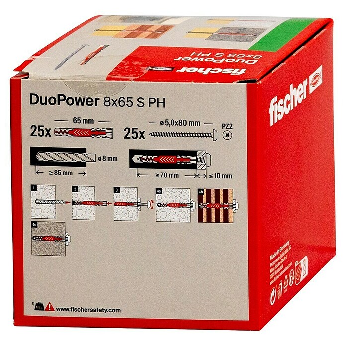 Fischer Duopower Dübel- & Schraubenbox 8 x 65 S PH LD (Durchmesser Dübel: 8 mm, Länge Dübel: 65 mm, Panheadschraube, 25 Stk.) | BAUHAUS