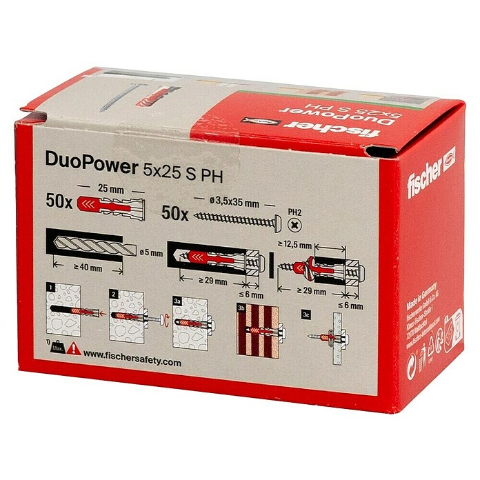 Fischer Dübel- & Schraubenbox Duopower (Durchmesser Dübel: 5 mm, Länge Dübel: 25 mm, 50 Stk., Panheadschraube)