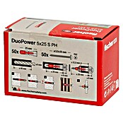 Fischer Dübel- & Schraubenbox Duopower (Durchmesser Dübel: 5 mm, Länge Dübel: 25 mm, 50 Stk., Panheadschraube)