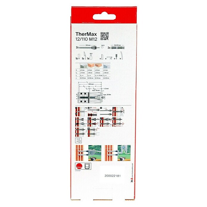 Fischer Thermax Abstandsmontagesystem 12/110 M12 (Durchmesser Bohrloch: 14 mm bei Beton und Vollstein, Nutzlänge: 60 - 110 mm, 2 Stk.)