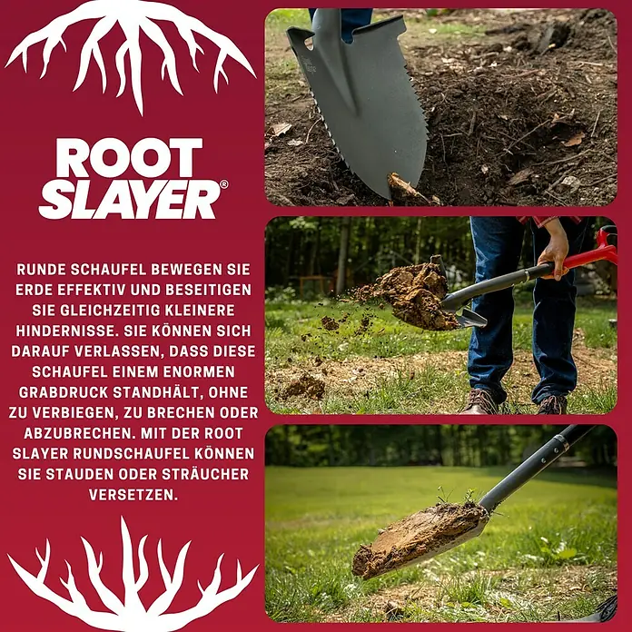 Root Slayer Schaufel - Breite: 25 cm, Schwarz/Rot - Root Slayer Schaufel: Effektives Werkzeug zum Bewegen von Erde und Beseitigen kleiner Hindernisse. Robust und langlebig für den Garten.