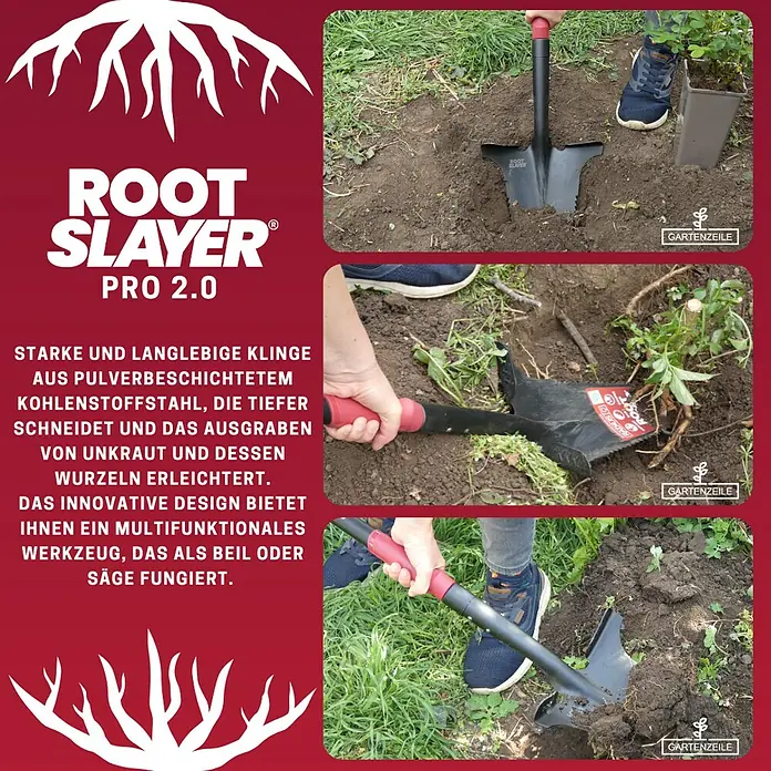 Root Slayer Rodespaten Pro - 113 cm - Root Slayer Pro 2.0: Das vielseitige Gartenwerkzeug zum mühelosen Schneiden und Ausgraben von Wurzeln.