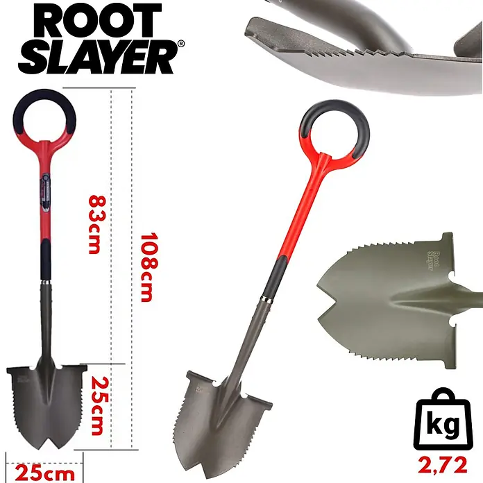 Root Slayer Schaufel - Breite: 25 cm, Schwarz/Rot - Root Slayer Schaufel mit Maßen, ideal für Gartenarbeiten und zum Entfernen von Wurzeln, Gewicht 2,72 kg.