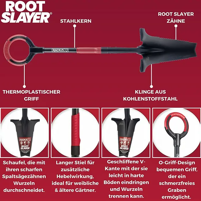 Root Slayer Rodespaten Pro - 113 cm - Die Root Slayer Schaufel: Thermoplastischer Griff, Stahlkern und eine Klinge aus Kohlenstoffstahl für Gartenarbeiten.