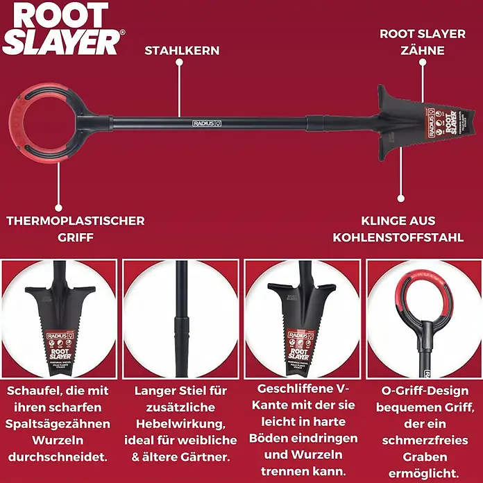Root Slayer Rodespaten Pro - 110 cm - Die Root Slayer Garten-Schaufel mit O-Griff-Design, Stahlkern und Thermoplastik-Griff ermöglicht komfortables und schmerzloses Graben.