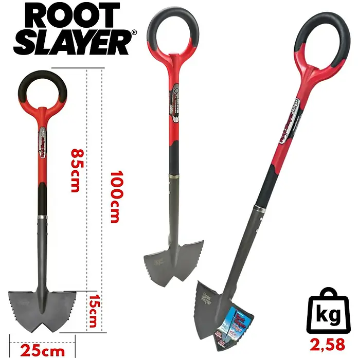 Root Slayer Rasenkantenstecher - Stahl - Produktbild: Der Root Slayer Edger ist ein robustes Gartengerät zum Schneiden von Wurzeln und Kanten.