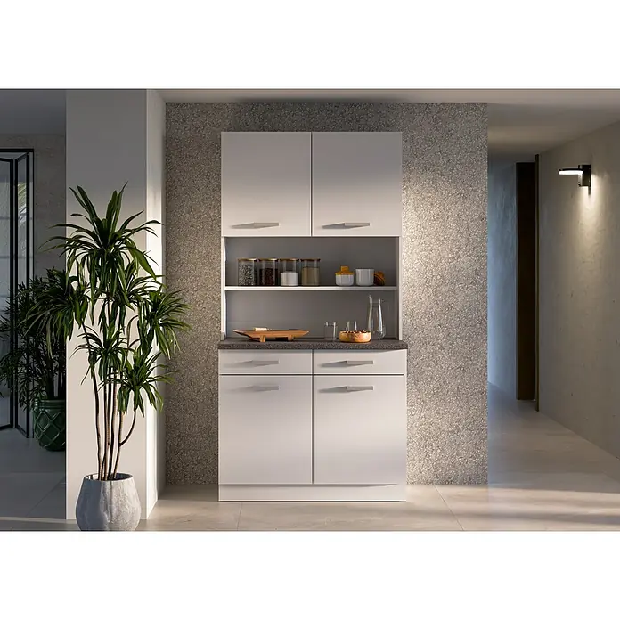 Stolarz-Lempert Buffetschrank Maria - Breite: 100 cm, Weiß - Moderne Anrichte in Weiß mit Aufbewahrungsschrank und Regalen, stilvolles Design für Küche oder Esszimmer.