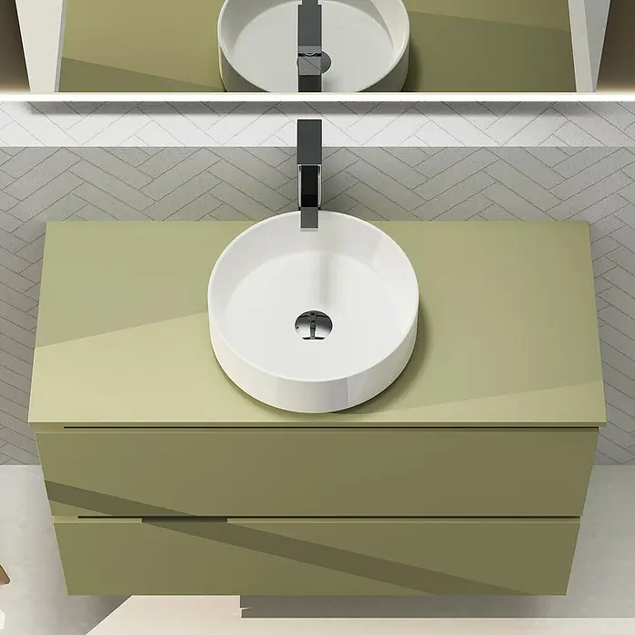 Artysan Conjunto de mueble de baño Harmony Top - Ancho: 100 cm, Verde cactus, 3 pzs. - Elegante lavabo de baño con un diseño moderno y un mueble de lavabo en color oliva a juego. Un punto culminante para cualquier baño.
