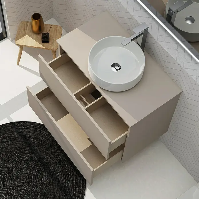Artysan Conjunto de mueble de baño Harmony Top - Ancho: 80 cm, Visón, 3 pzs. - Mueble de baño con sistema de cajones abiertos y lavabo sobre encimera. Diseño elegante para baños modernos.