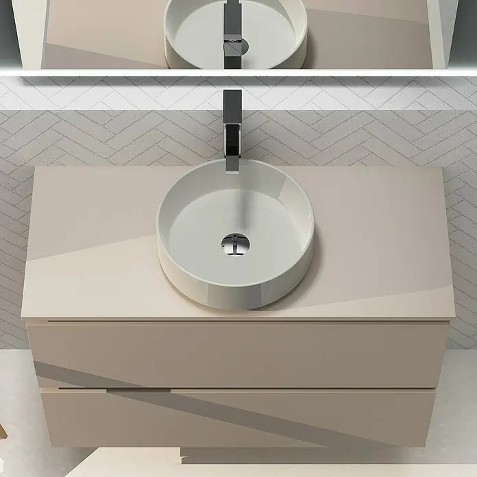Artysan Conjunto de mueble de baño Harmony Top - Ancho: 100 cm, Visón, 3 pzs. - Mueble de baño moderno con lavabo redondo y elegante armario beige. Diseño elegante para un baño contemporáneo.