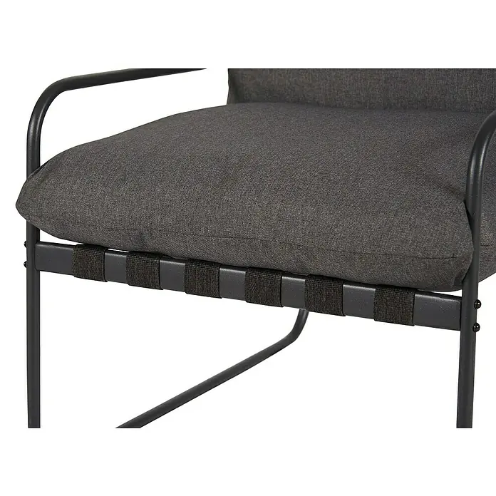 Conjunto de muebles Theodor - 4 pzs., Acero/Poliéster, Antracita - Primer plano de una silla gris moderna con asiento de tela y estructura metálica negra.